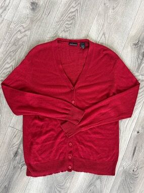 Moda International Silk & Cashmere Red Button Front Cardigan Sweater Size M